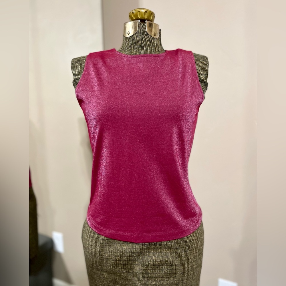 Vintage Y2K Ann Taylor Burgundy Sparkle Tank Top Cami Shimmer Party Size M